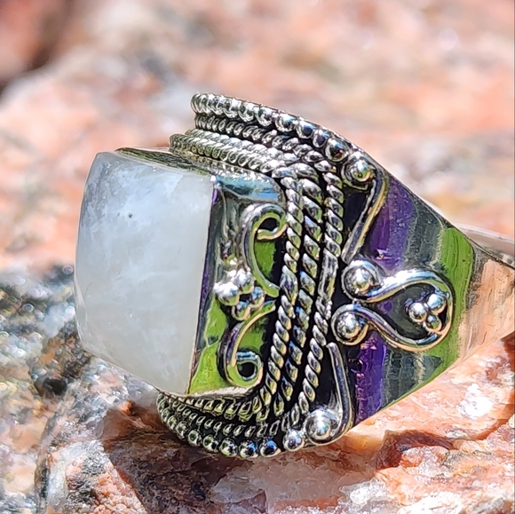 Jewelry - Rainbow Moonstone Solid Sterling Silver 925 Gemstone Ring Sz 9